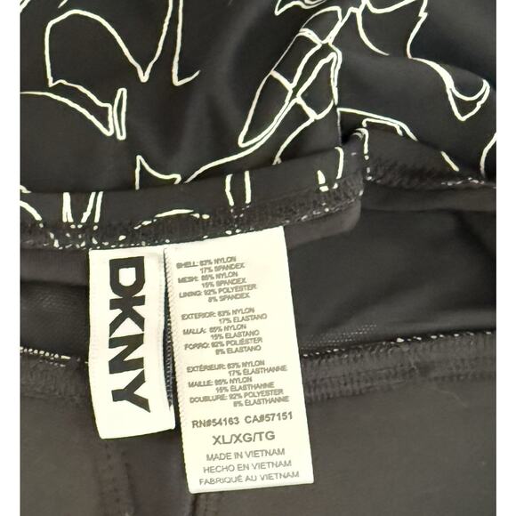 DKNY Twist Tummy Control One Piece Swimsuit Size XL Black White Floral Wireless - Picture 7 of 7